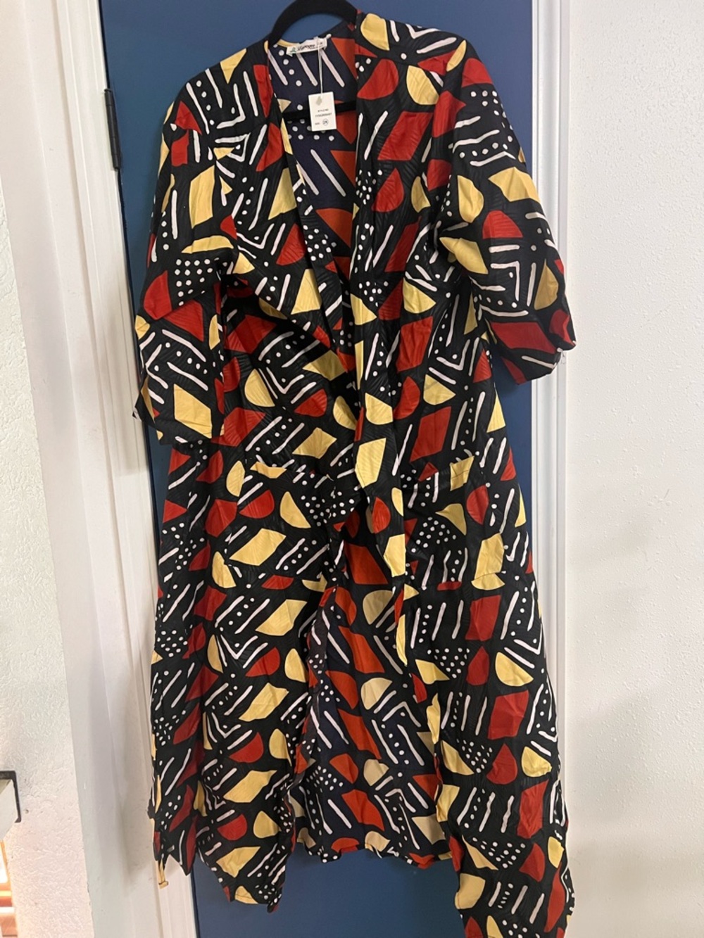 2X Women Abstract Print CoverUp Open Cardigan - Black Red Yellow